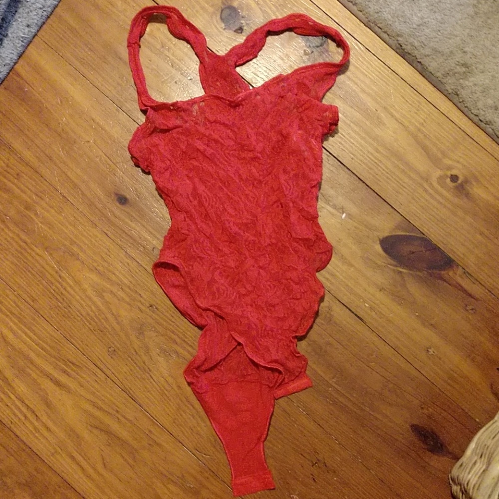 Red stretch, lacey onesie